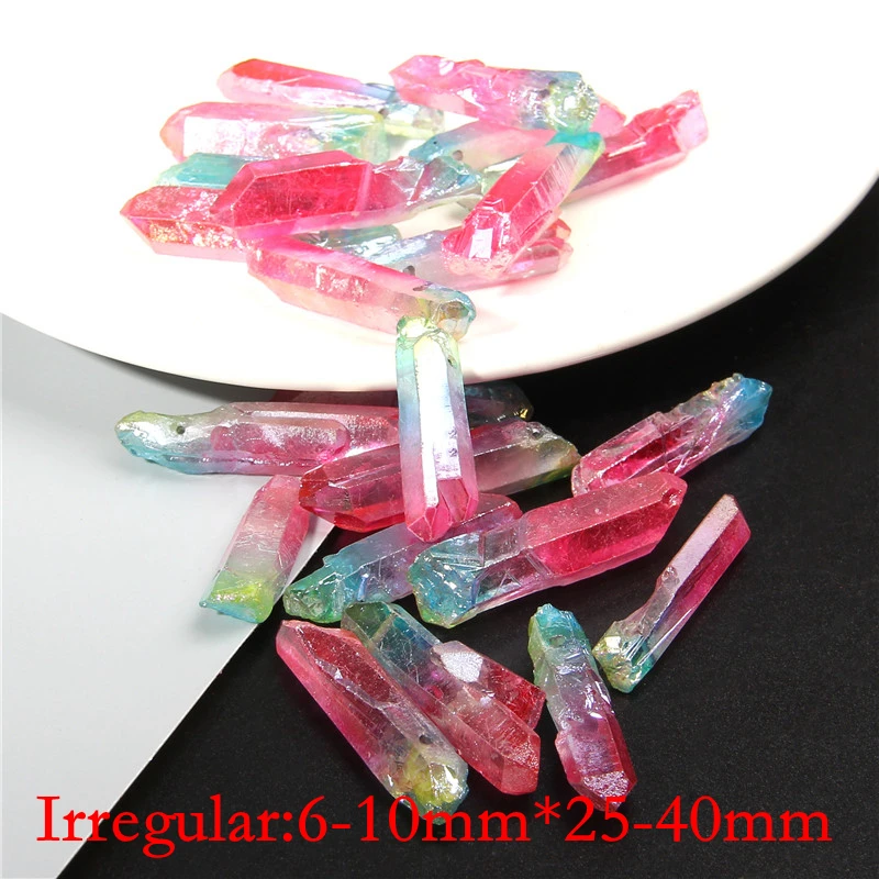 Multi Color Quartz Stick Point Beads Natural Top Drilled Raw Quartz Crystal Loose Spike Point Beads Jewelry Making Accessories