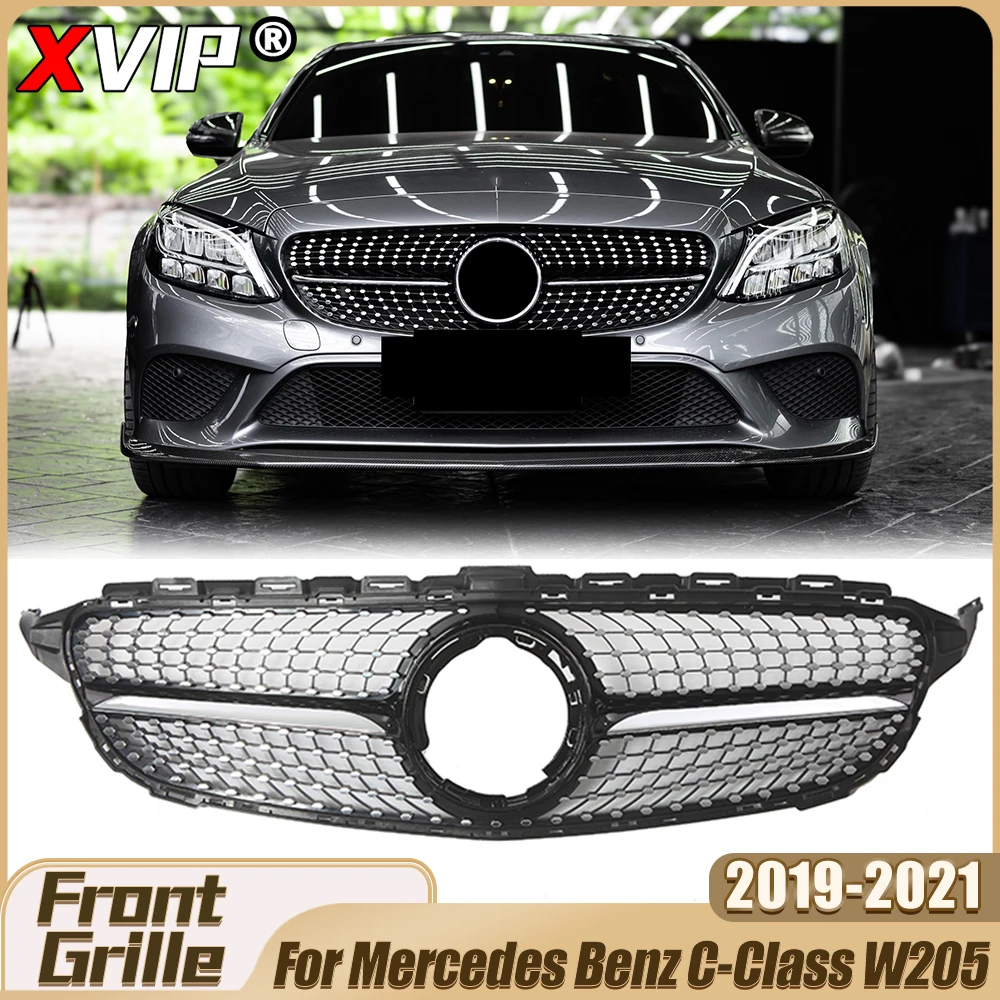 

XVIP хромированная черная решетка переднего бампера, гоночная решетка, верхняя решетка для Mercedes Benz C-Class W205 2019-2021 C180 C200 C300 C43 AMG