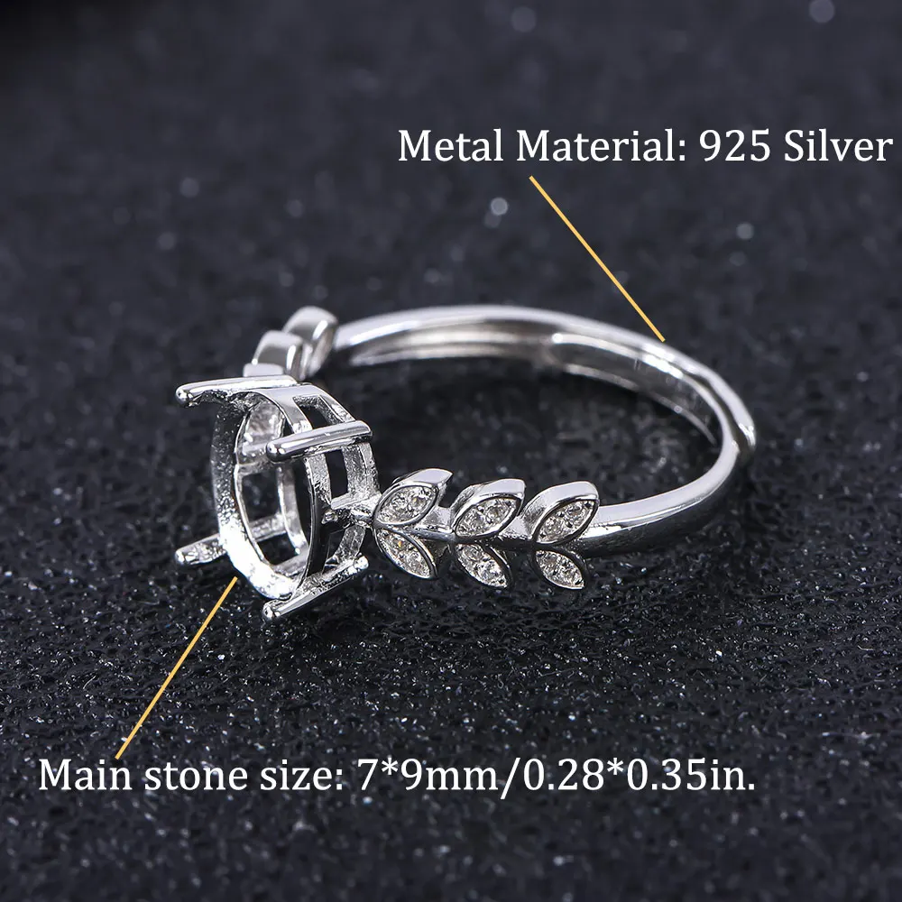 7*9mm pierścień pusty S925 Sterling Silver Design liść materiał nadaje się do ręcznie robionego pierścienia damskiego DIY.