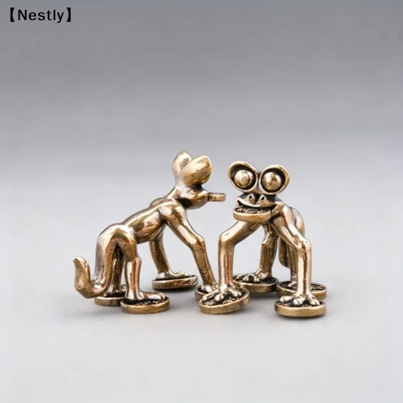Brass Big Eyes Coins Frog Small Statue Desktop Ornament Vintage Animal Figurine Home Decor Crafts Tea Pet Decor〔Nest〕