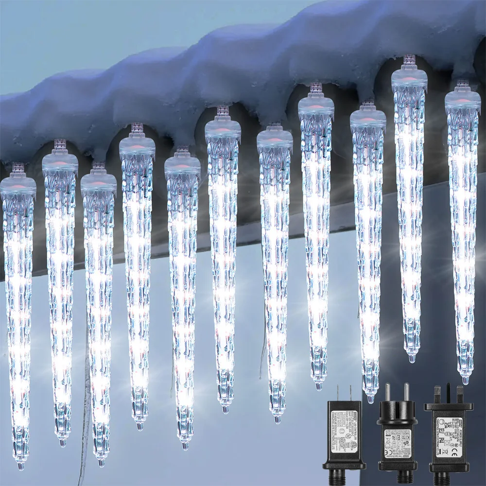 23/28.5/42.5cm chuva de meteoros luzes led à prova dwaterproof água ao ar livre natal cristal icicle caindo luz decoração da árvore de natal 8 tubos