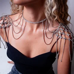 Stonefans Mesh Tassel Shoulder Chain Wedding Jewelry for Women Necklace Dress Multiple Rows Sexy Bikini Cosplay Swimsuit Summer