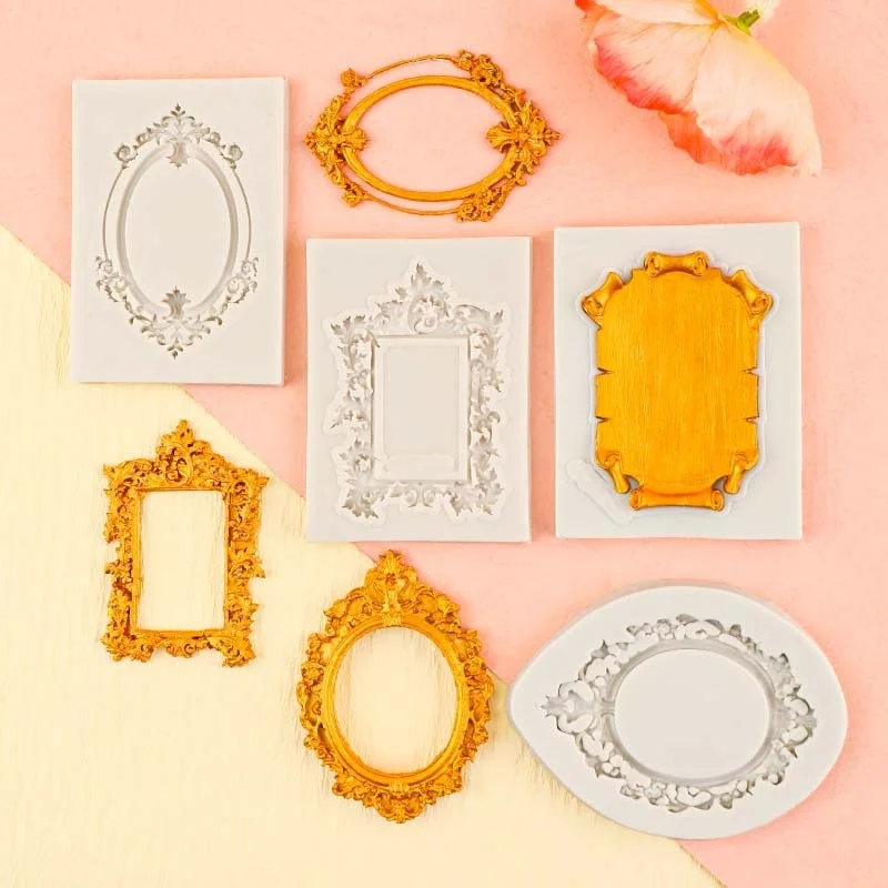 DIY Mirror Fondant Cake Decorating Tools Frame 3D Cupcake Chocolate Wedding Cake Border Silicone Molds Baking Moulds