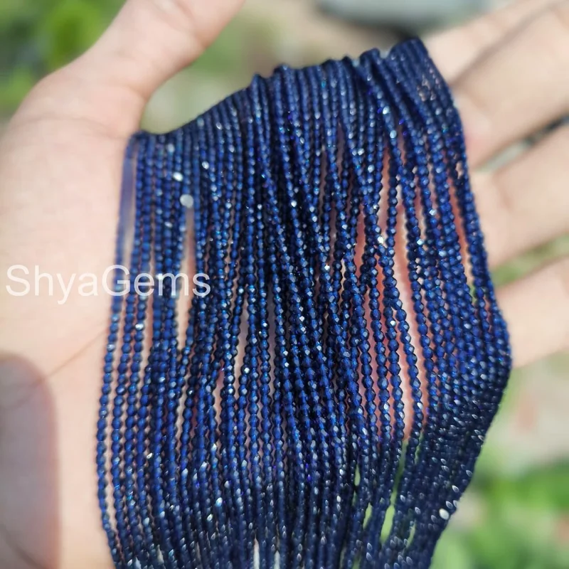 Blue Beads, Faceted Beaded , Sapphire Bead Necklace