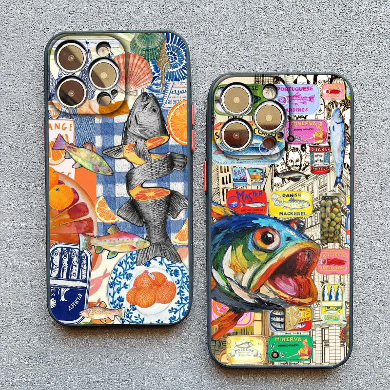 Sardines Color Illustration Phone Case For IPhone 13 Mini 12 11 Pro Max 17 16 15 14 Pro Max Plus XR XS X Shockproof Covers