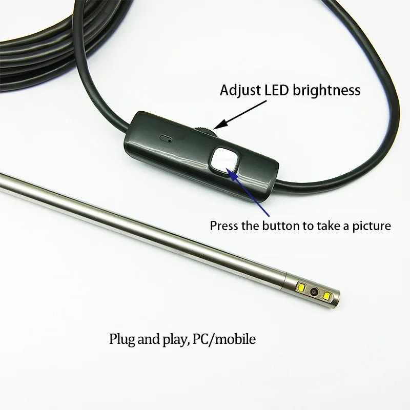 Caméra endoscópica Android TYPE-C 6MM, à prova d'água IP67, 2 LED, Endoscópio ajustável, câmera para inspeção des pipelines