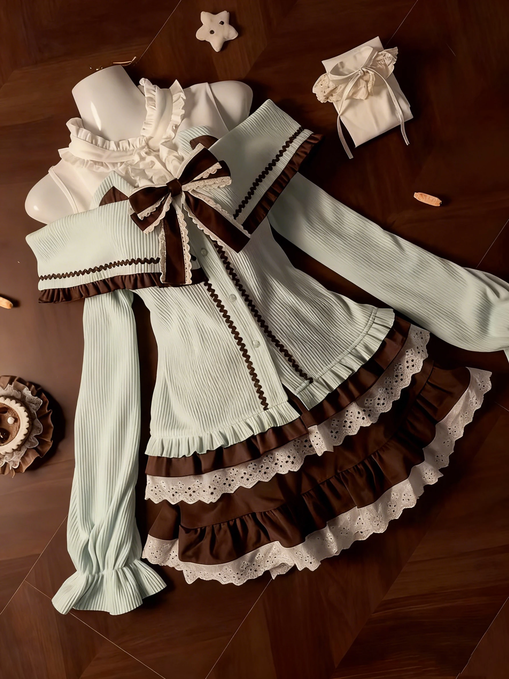 Japanse zoete jurken Y2k 2000s Kawaii Vintage 2-delige set Damesjurk Top + korte rok Boog Sexy Winter Lolita Mode Elegant