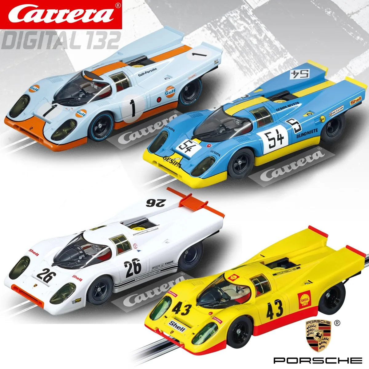 Carrera Slot Car Digital132 Porsche 917K 30749 Gulf Racing/30791 Gesipa Racing Team No.54/30888 No.26/30958 No.43 Spa 1000km1970