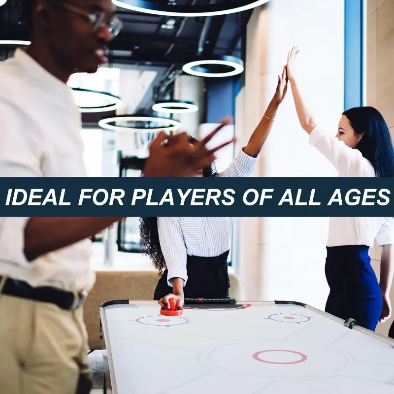 

58-дюймовый светодиодный складной стол для воздушного хоккея для семьи, складной спортивный хоккейный игровой набор с 2 шайбами, 2 толкателями, мощным двигателем