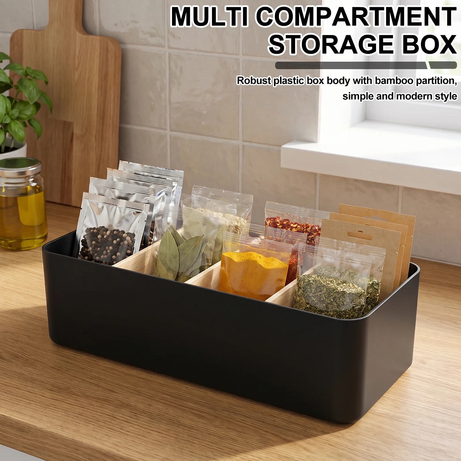 4/5Grid Desktop Organizer Bedside Cabinet Storage Box with Detachable Bamboo Divider Desktop Pen Holder Remote Control Organizer