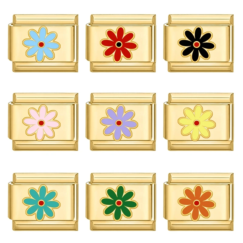 2025 الربيع الصيف الزهور الملونة توليب الورد القط القمر الإيطالية سحر الروابط صالح 9 مللي متر الفولاذ المقاوم للصدأ سوار المرأة DIY بها بنفسك صنع #6