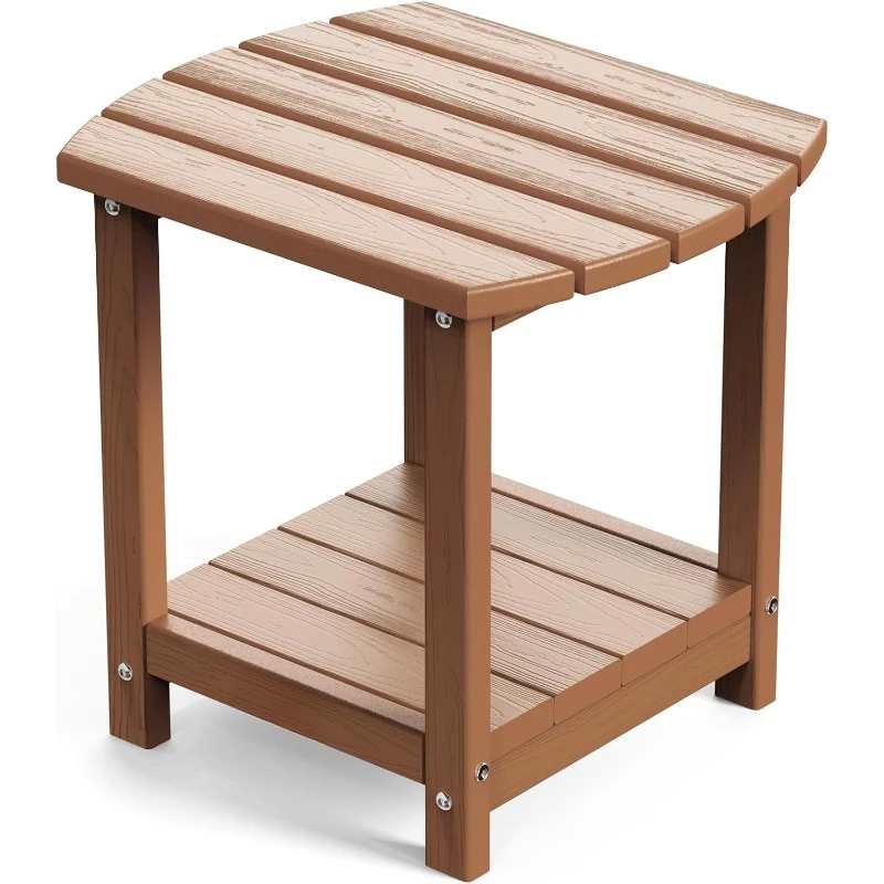 Outdoor Side Table, 2-Tier Sturdy Patio End Table Weather Resistant, Morden Side Table for Patio, Pool, Porch, Teak