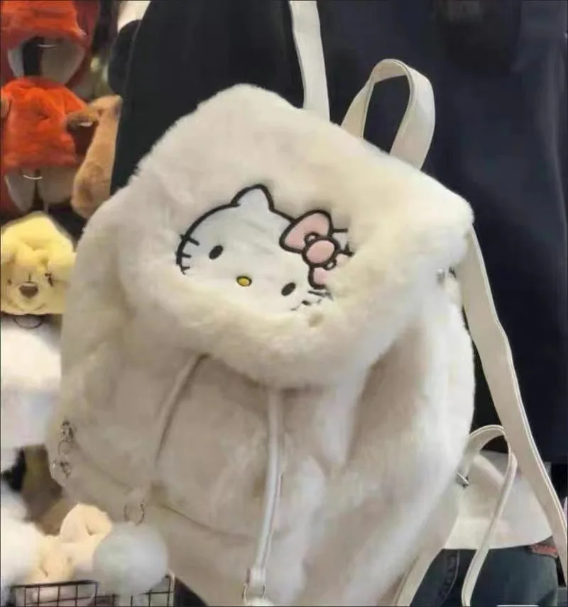 Hellos Kittys borsa da scuola borsa a conchiglia in peluche zaino dolce borsa a tracolla soffice Tote zaino di grande capacità per ragazza