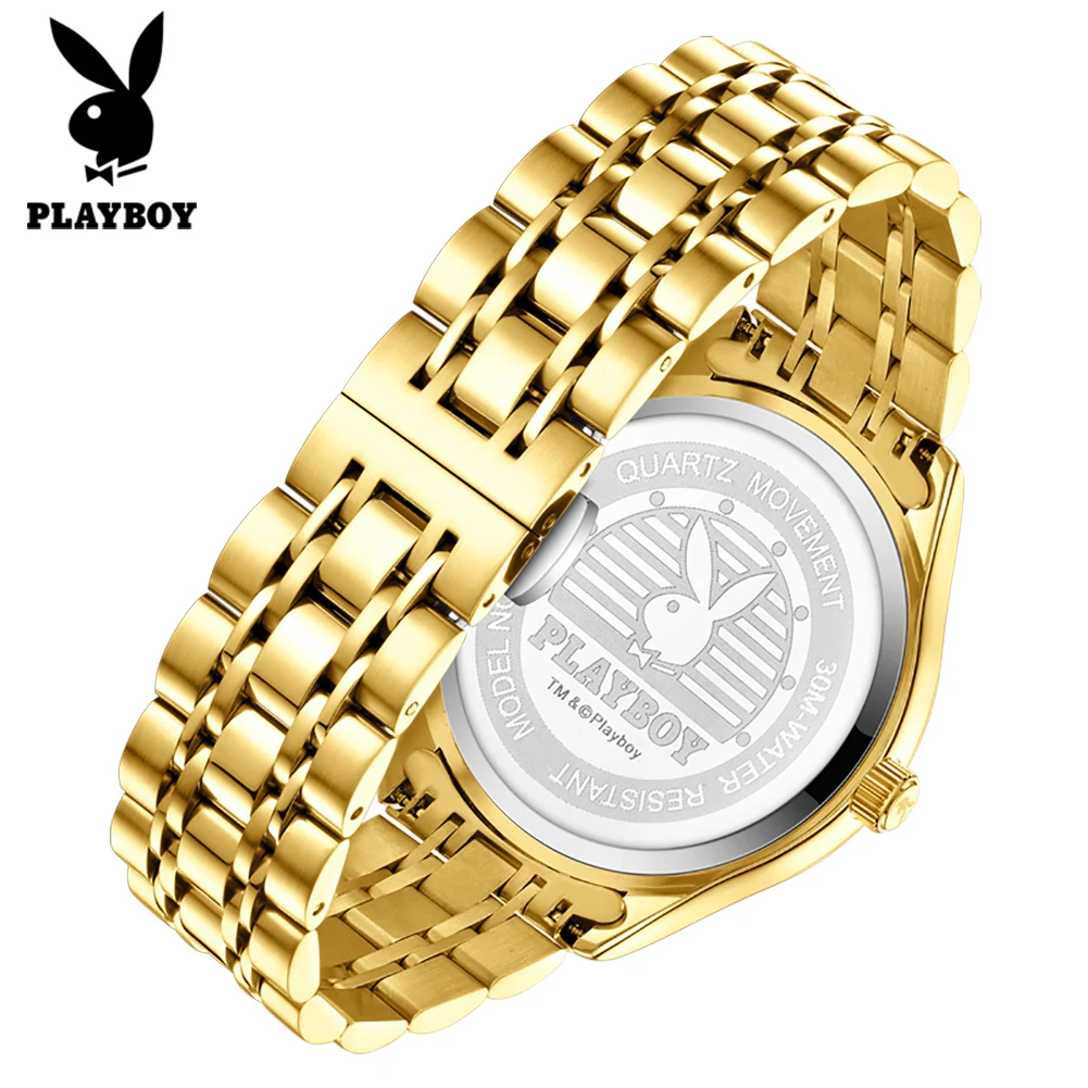 PLAYBOY 3533 Brand original authentic watches for man luxury Gift Box Steel band Arabic numerals calendar quartz men's watch