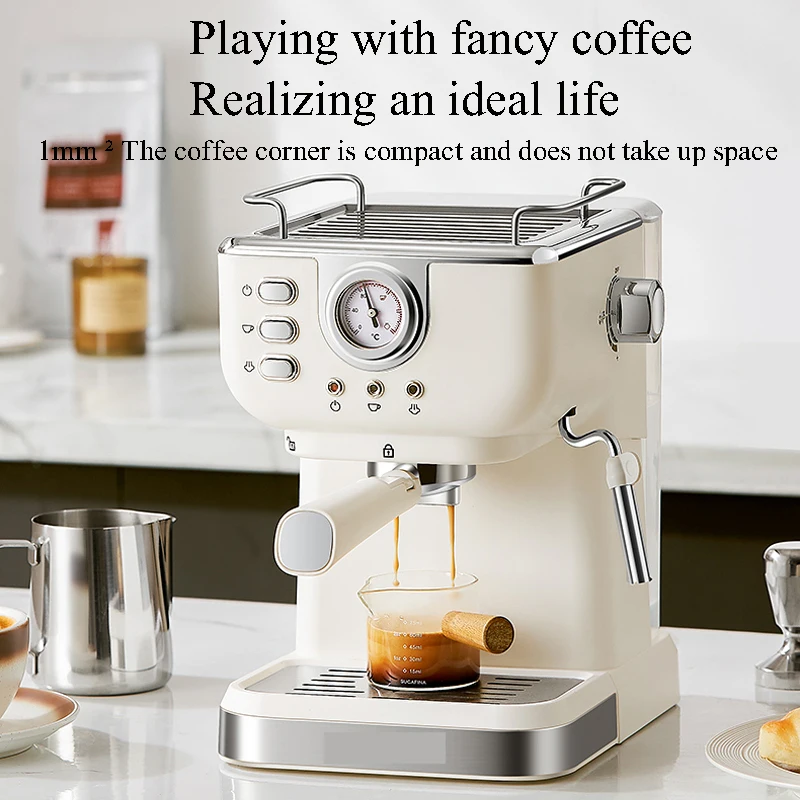 半自動エスプレッソカプチーノコーヒーマシン温度調節可能なポルタフィルターコーヒーメーカーメタル