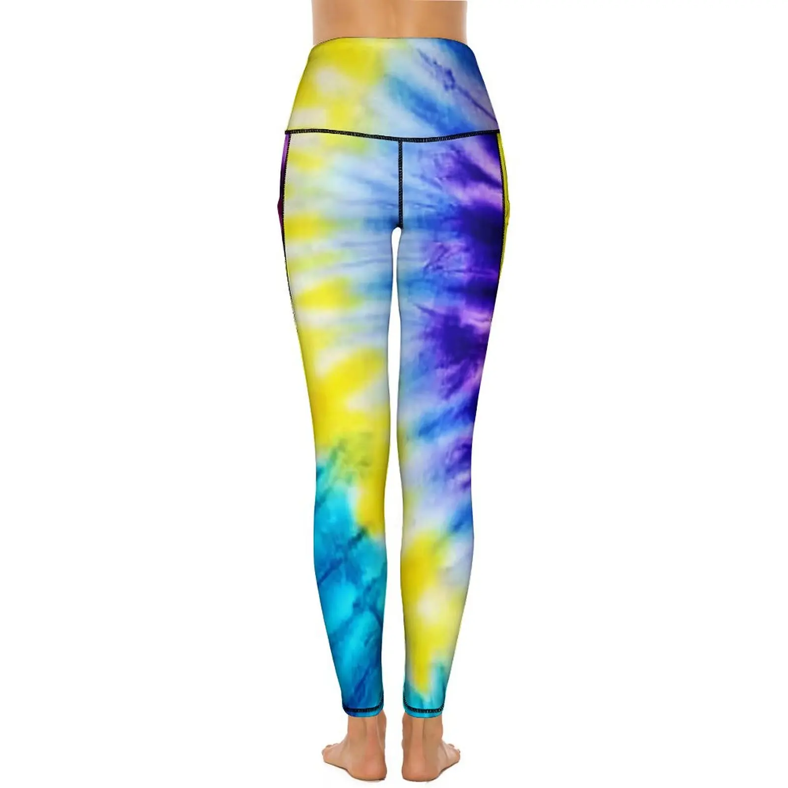 Tie Dye spodnie do jogi kieszenie niebieskie żółte fioletowe legginsy seksowne Push Up Vintage joga rajstopy sportowe rozciągliwe graficzne legginsy fitness