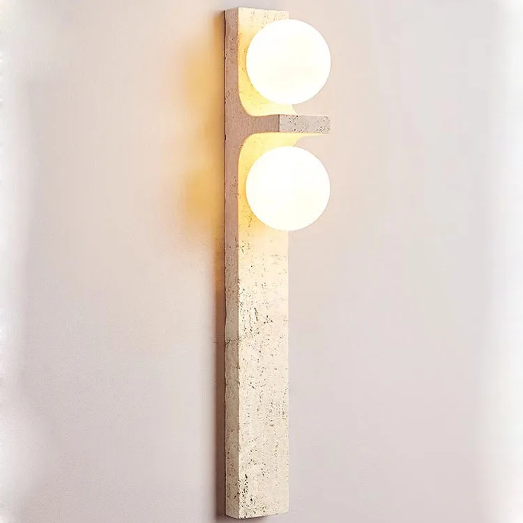 #Lamps wabi-sabi style yellow beige white travertinestone wall lamps simple and fashionable cream