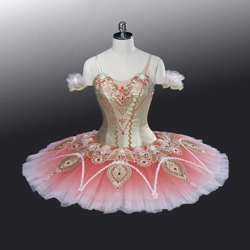 

Stiff Tulle Competition Tutu for Girls plain professional tutu Gold and Pink Professional Rehearsal Pancake Ballet