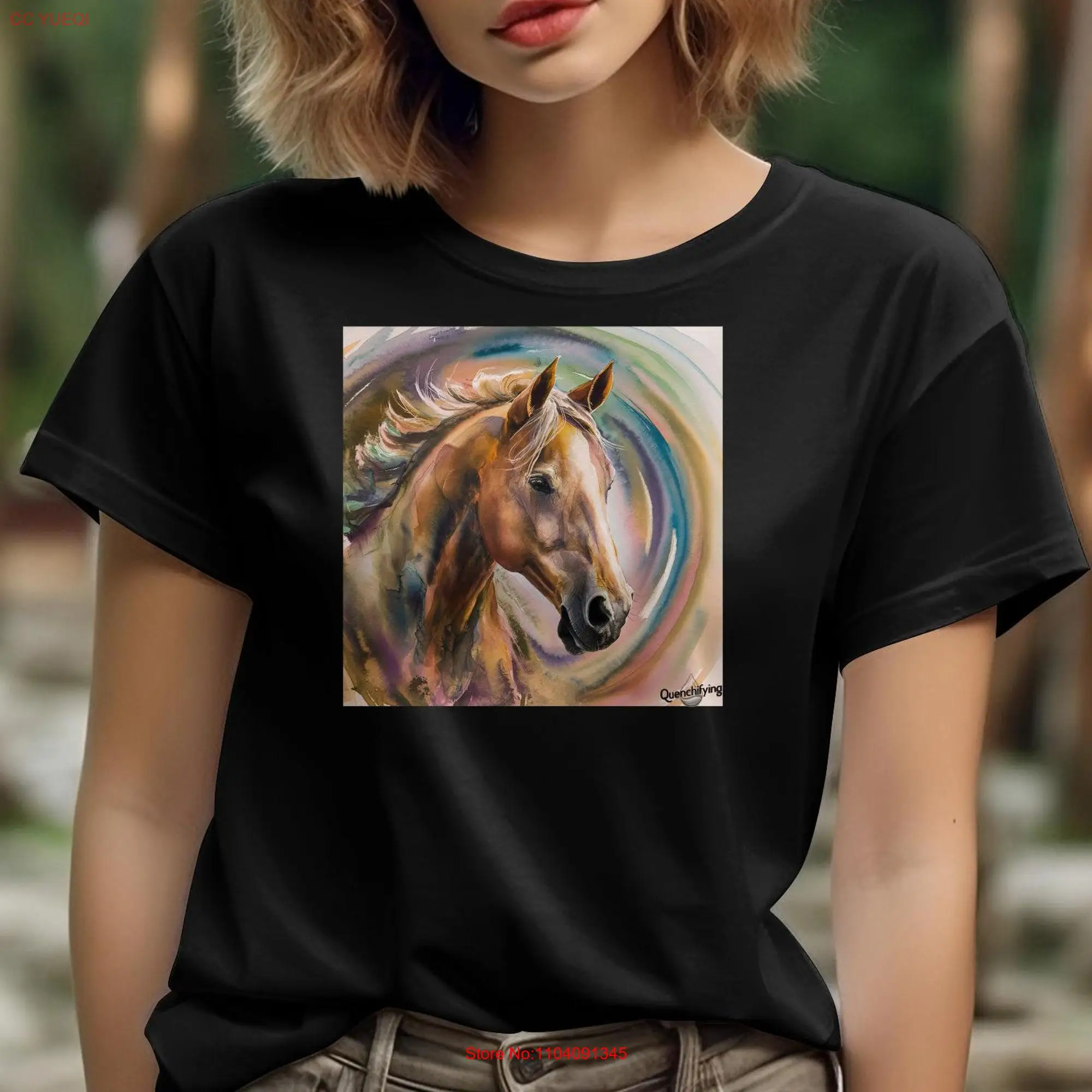 Majestic Horse Watercolor Art T Shirt Equestrian Lover Artistic Head Unique Painting long or short sleeves