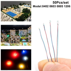 50Pcs/bag 0402 0603 0805 1206 Wired Micro SMD Lamp Mini LED Pre-soldered Litz Chip 30cm 3V Railway Model Scenes DIY Toy Light