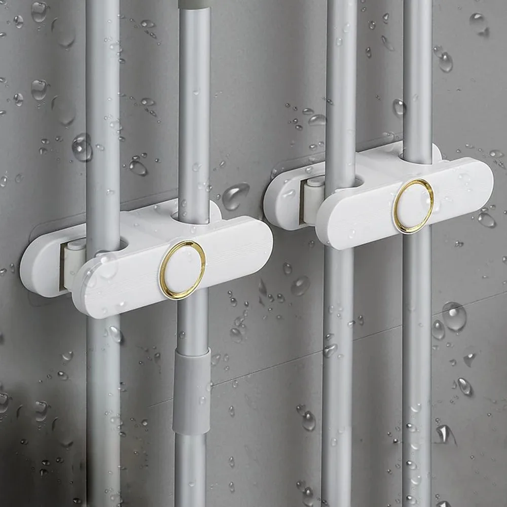 Self-Adhesive Mop Wall Mount Broom Holder Dual Side Mop Racks Broom Gripper for Garage Garden Bathroom Home Kitchen Organizatio
