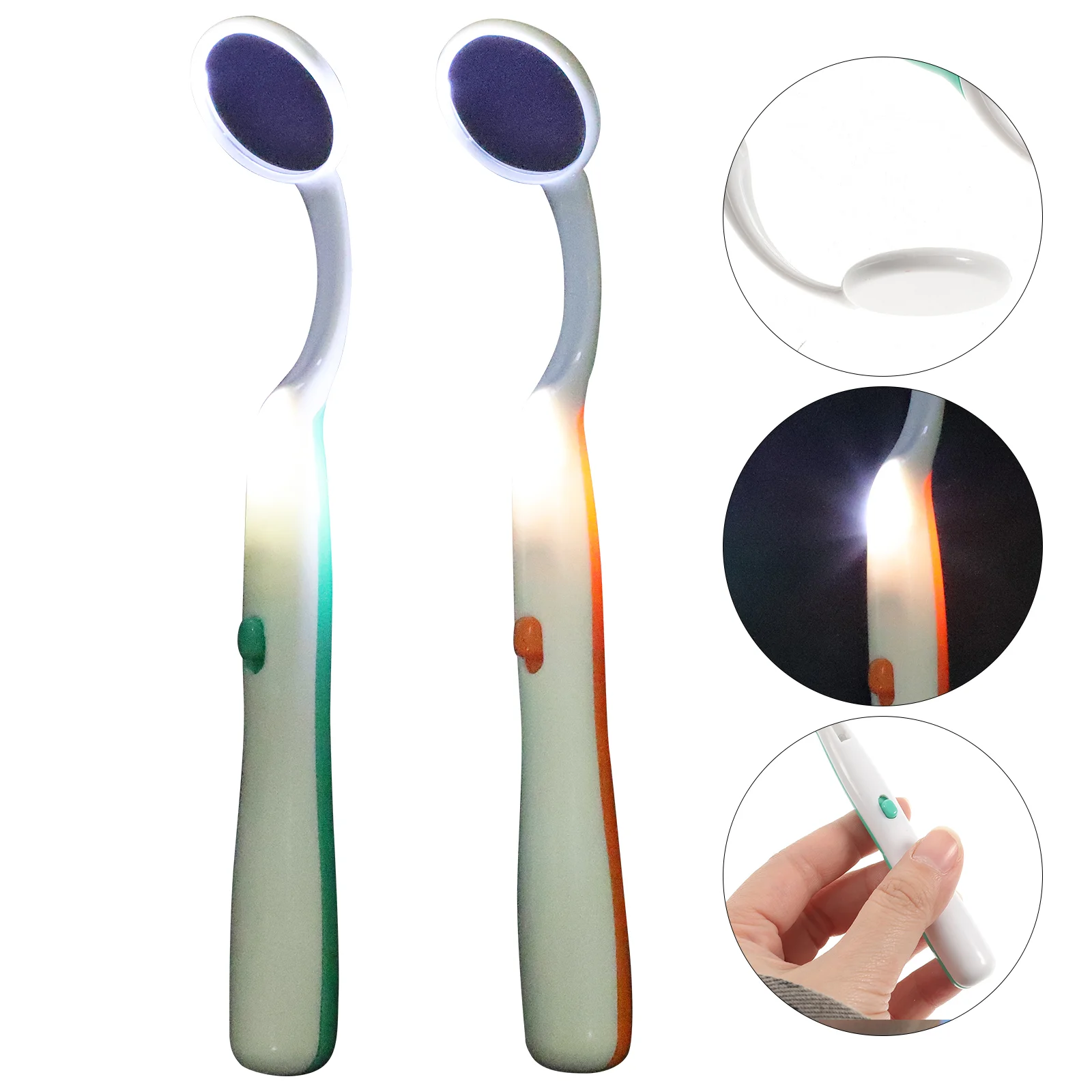 2 PCS Dental Tool Inspection Mirror Scraper Stomatoscope Braces with Light Mouth