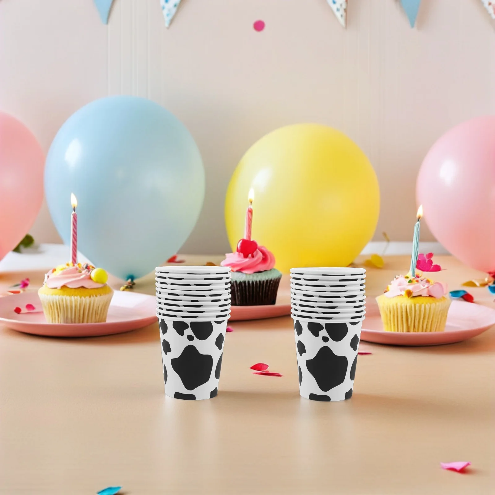 

60 Pcs Cow Printed Paper Cup Farm Tableware Birthday Cups Party for Supplies Theme Decorations