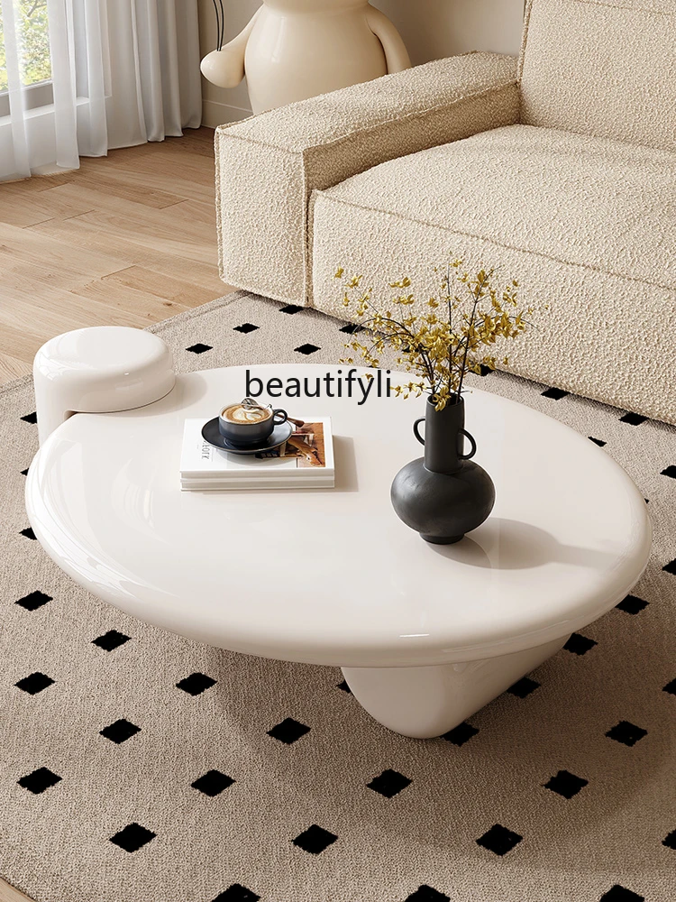 Cream Style Creative Coffee Table Living Room round Pole Simple Modern European Style Design Geometric Tea Table