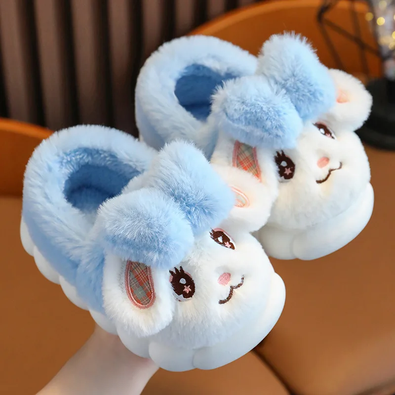 2024 New Winter Children Cotton Slippers Girl Boy Kids Cute Thick Fleece Fur Slippers Warm Soft Non-Slip Baby Shoes