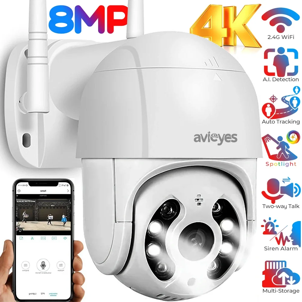 3MP WiFi IP Camera Outdoor Auto Tracking PTZ Camera Two-way Talk Color Night Vision Wireless Security Dome Camera H.265 Onvif