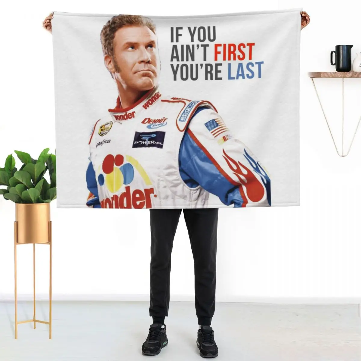 Will Ferrell Talladega Nights Ricky Bobby If You Ain't First You're Last Throw Blanket Travel Size Cozy Blanket for Plane Train