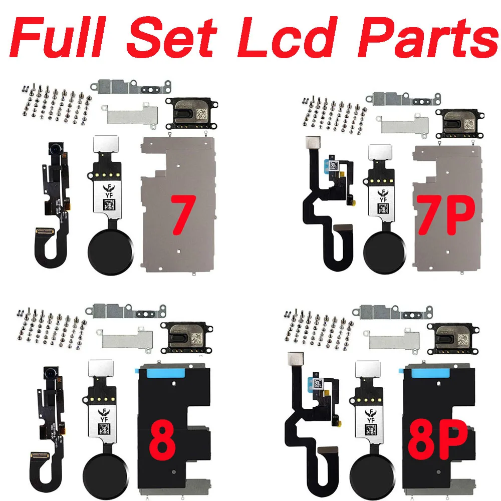 Full Set Lcd Parts Replacement For iPhone 7 8 Plus Front Camera Home Button Flex Cable Ear Speaker With Screw Bracket