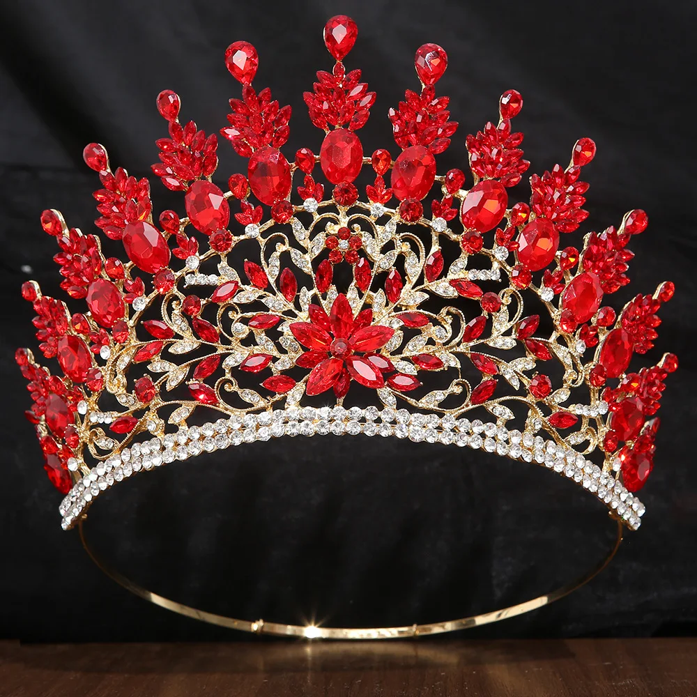 DIEZI Baroque New 7 Colors Dark Blue Crystal Crown Women Men Party Bridal Bride Luxury Queen Big Tiara Crown Hair Accessories