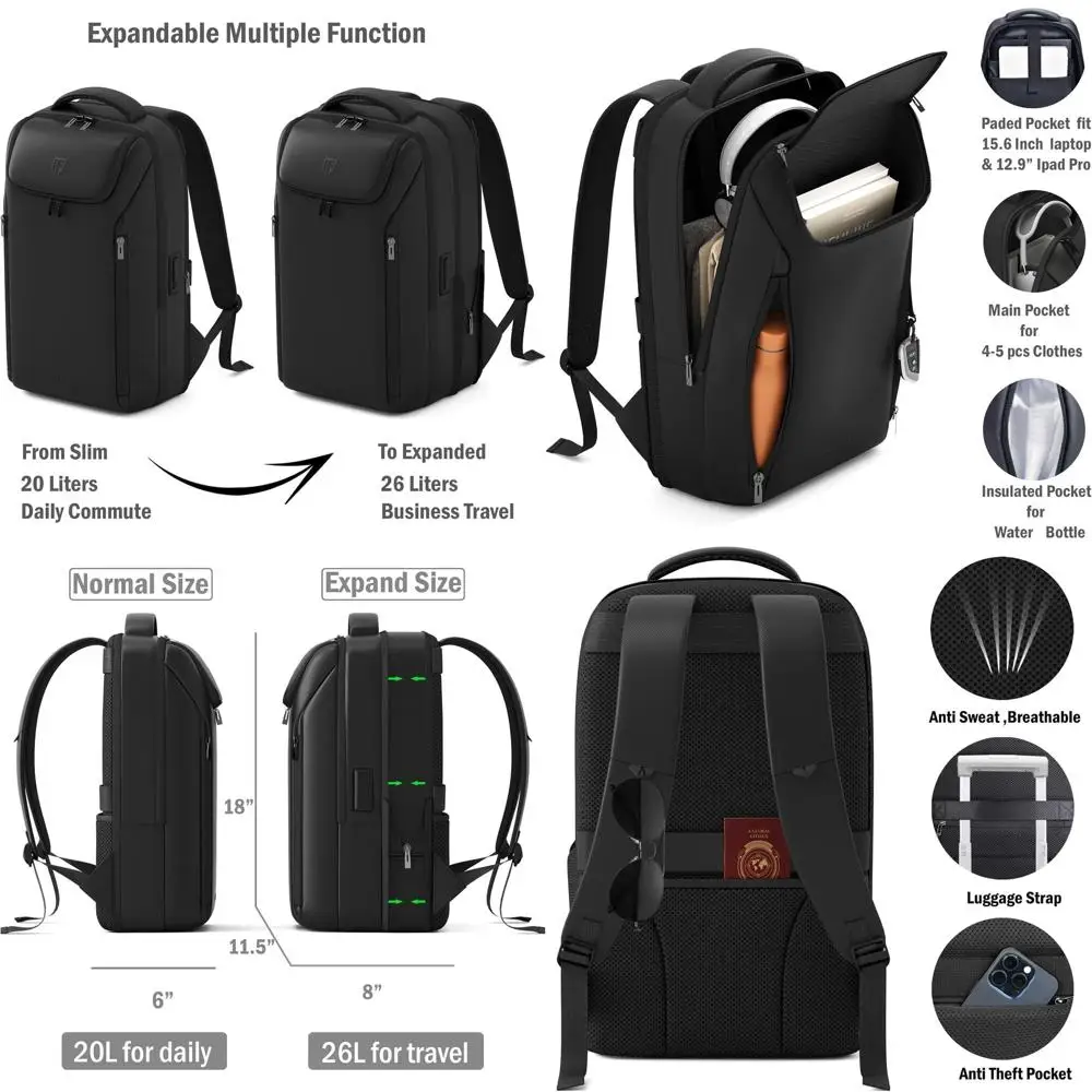 

Expandable Commuter Laptop Bag with USB Port for 15.6 Devices