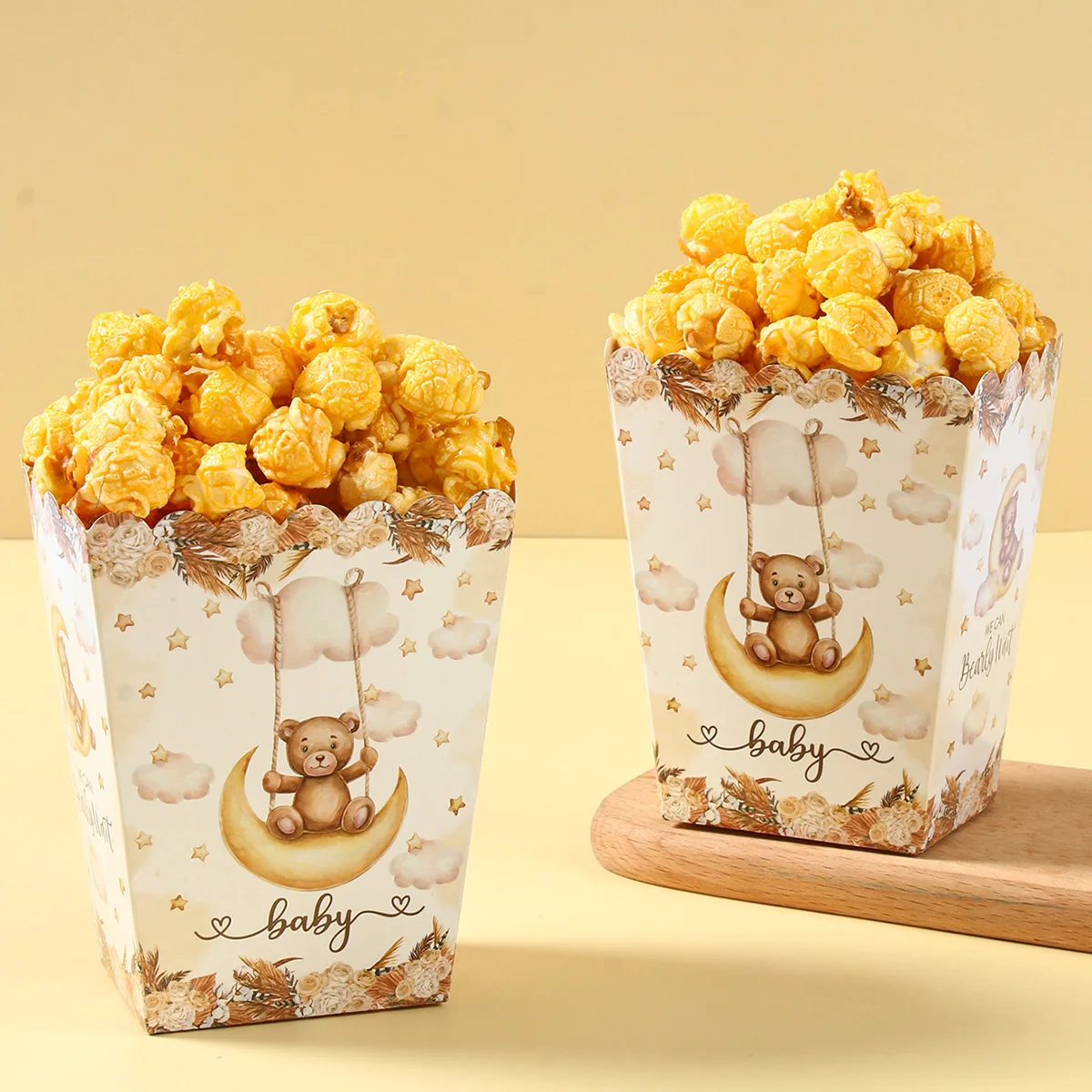 Brown Bear Popcorn Box Happy One Birthday Party Decorations Kids Favors Gift Candy Cookie Box Baby Shower Supplies Gender Reveal