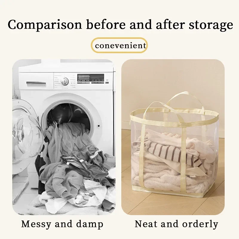 Mesh Laundry Basket Nylon With Handle Breathable Folding Portable Dirty Clothes Underwear Organizer Bags Large Capacity Storage - view 5