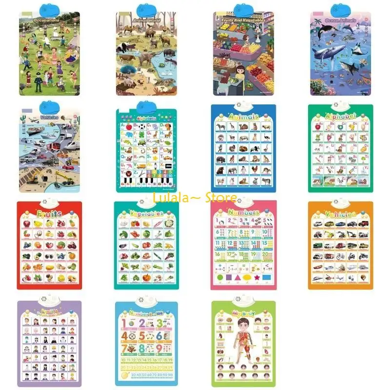 Y4QA Electronic Wall Chart for Children Engaging Learning Tool Enhances Cognitive Skill for Animal Vegetables Fruits Vehicle