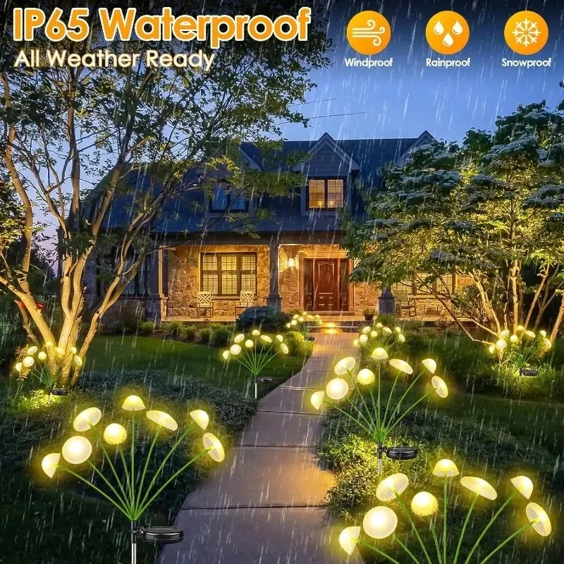 6LEDS Solar Mushroom Ambient Lights Waterproof LED Garden Lights Warm White Jellyfish  for Yard Patio Lawn Pathway Outdoor Decor