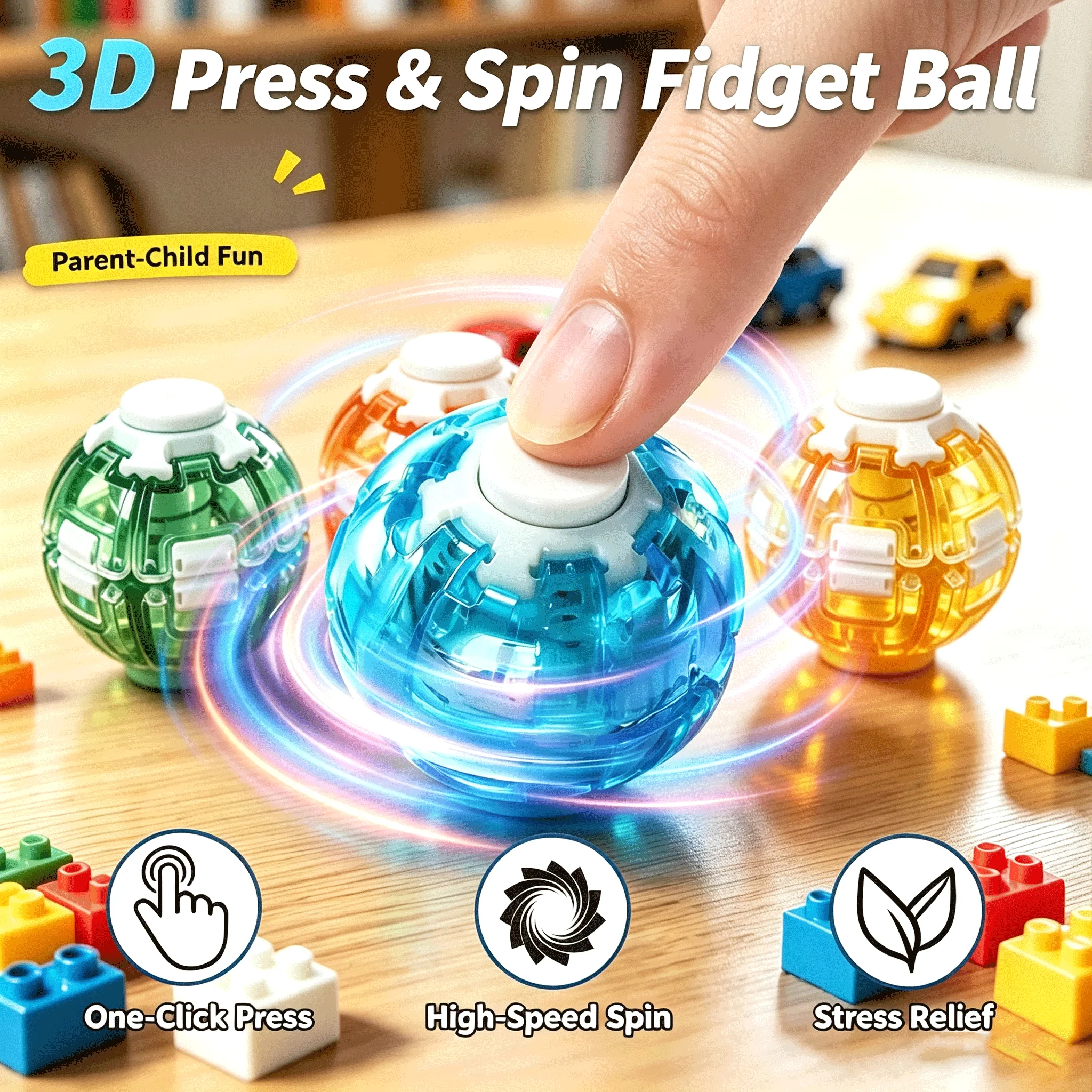 Press To Spin Fidget Ball Keyring Rotating Gyro Fidget Toy Stress Relief Sensory Toy Anti Anxiety Portable Backpack Pendant Gift