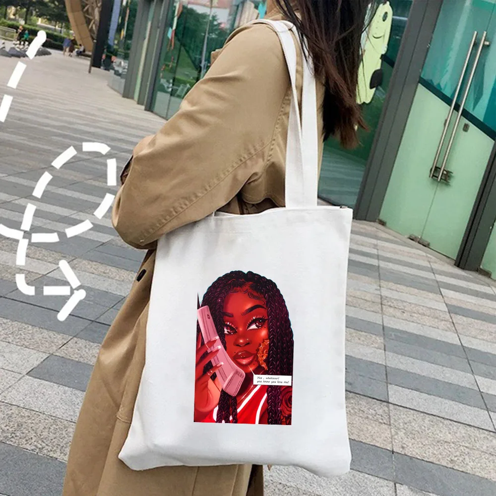 African Melanin Poppin Fashion Sexy Black Girls Women Canvas Shoulder Bag Casual Handbag Totes Cotton Summer Books Shopping Bags