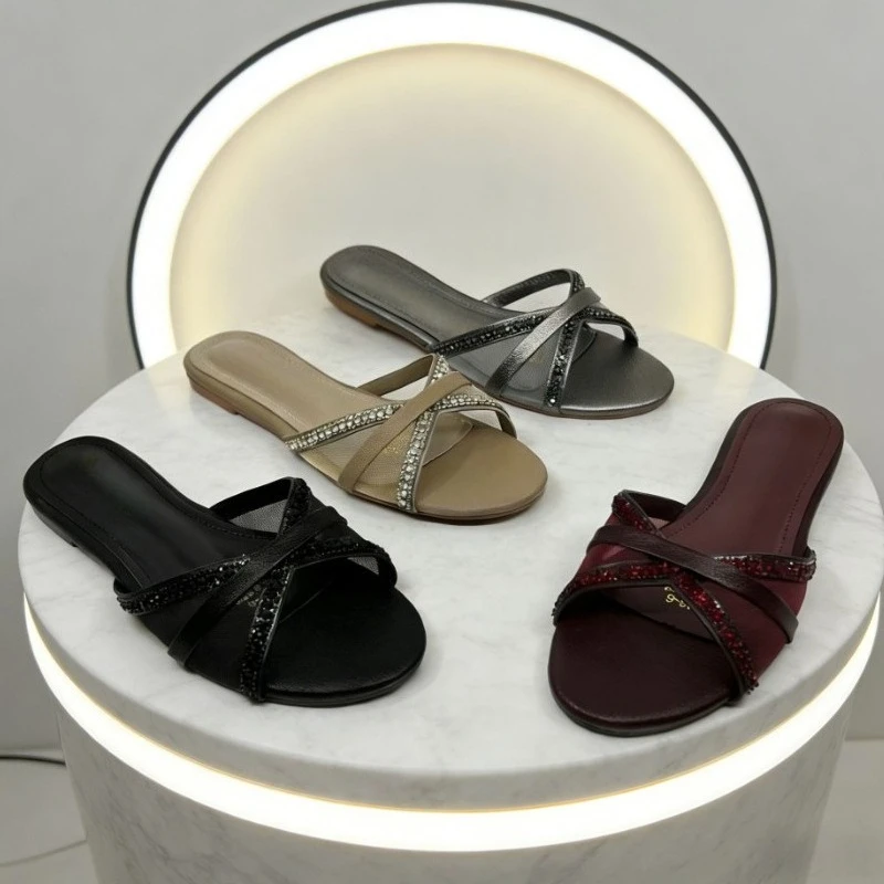 Ladies Flat Slippers Leisure Beach Non-slip Women\'s Shoes 2025 Summer New Outdoor Luxury Brand Designer High Quality Footwear
