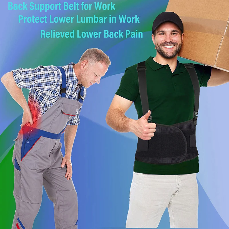 Work Back Brace Lower Back Pain Protection Belt Waist Trainer Lumbar Support Band with Shoulder Straps for Heavy Lifting Safety