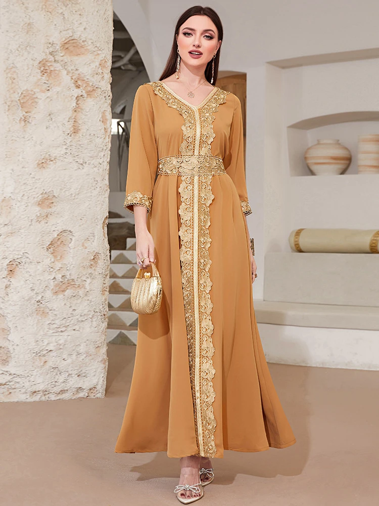 Eid Ramadan Muslim Women Dress Embroidery Lace Retro Abaya Party Long Dress Morocco Kaftan Elegant Vestidos Dubai Turkey Robe