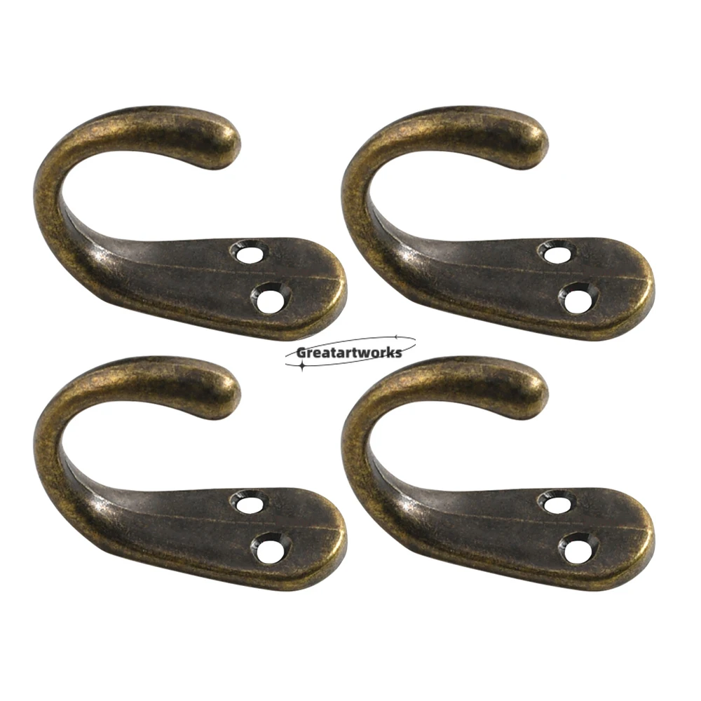 4pcs Metal Hooks w/screws Minimalist Single Hanger Black/Antique Bronze 45mm/1.7In Hanging Coat Hat Handbag Umbrella Towel Robes