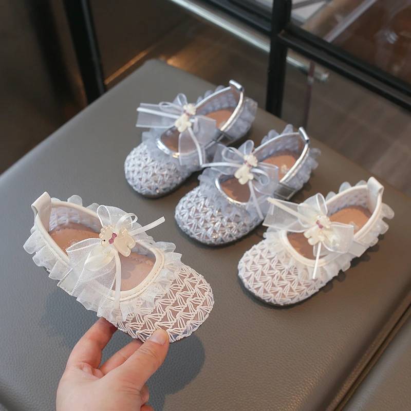 

Girls Princess Mary Jane Shoes Spring Autumn Cute Bow Children Causal Shoes Mesh Breathable Kids Dress Flat Shoes Wedding Party