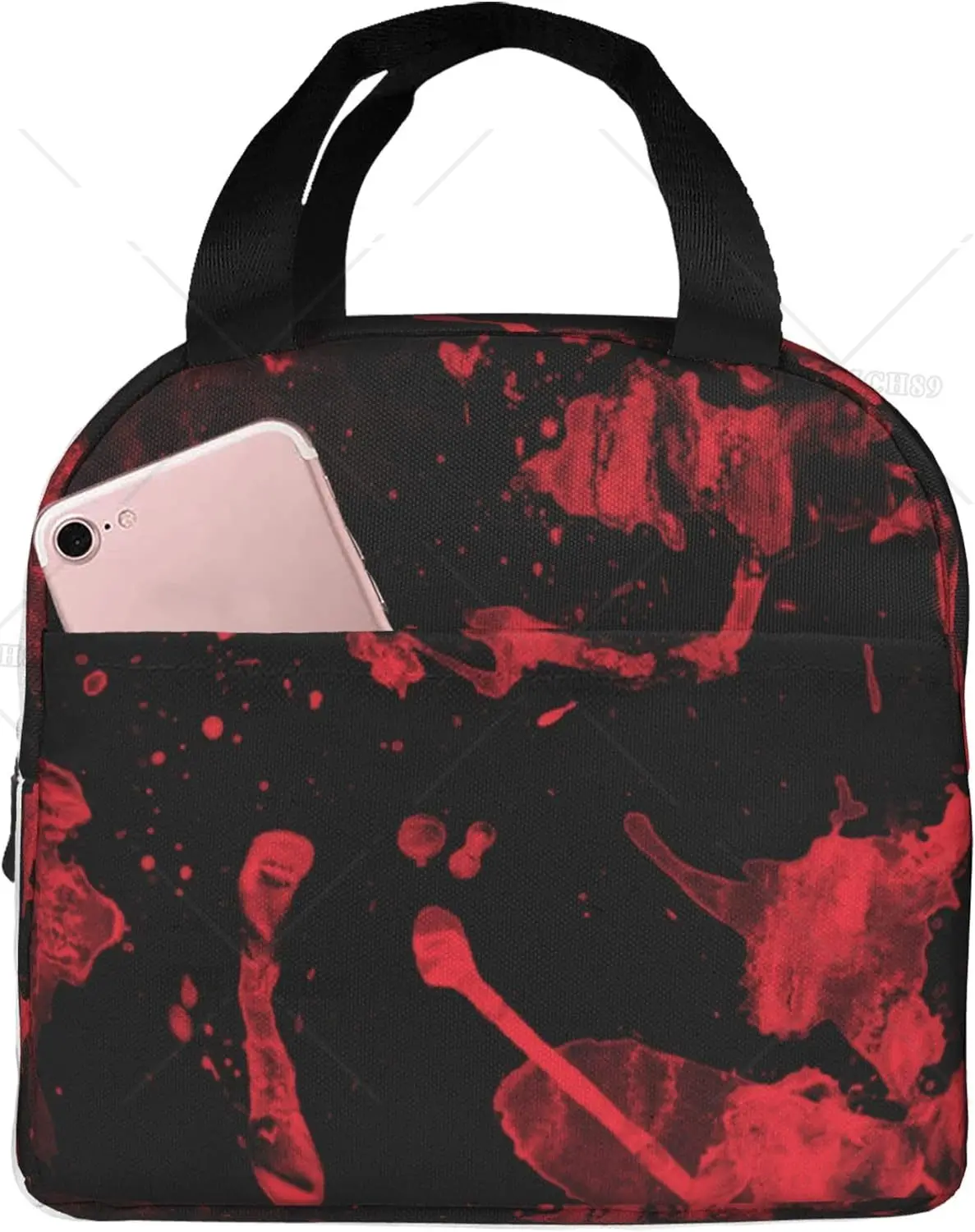 Classic Horror Blood Splatter Black Red Art Lunch Box Food Bag for Outdoors Multi-Purpose Insulated Interior Carry Case