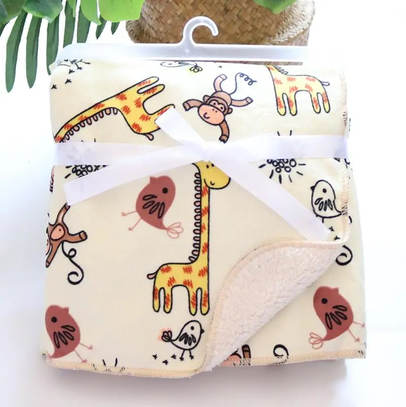 Baby Blanket Coral Fleece Cartoon Double Layer Receiving Swaddle Envelope Stroller Wrap For Bebe Bedding Blankets Set