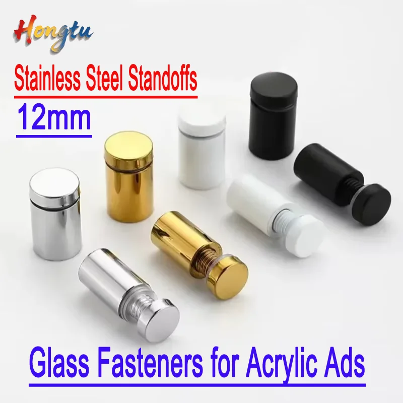 

10 PCS 12mm Stainless Steel Standoffs: Glass Fasteners for Acrylic Ads, Billboard Fixing Pins & Hardware Screws