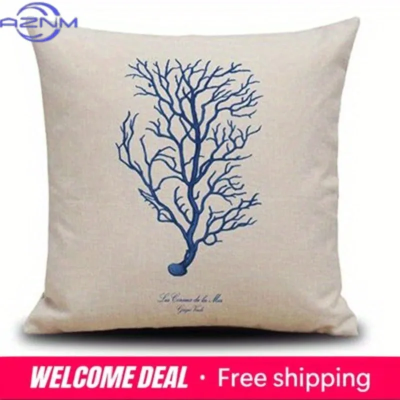Home Decor Seafloor Creatures: Starfish, Seahorse & Coral Pattern Cushion Cover Suitable for Sofa Bedroom Car Pillow Cover