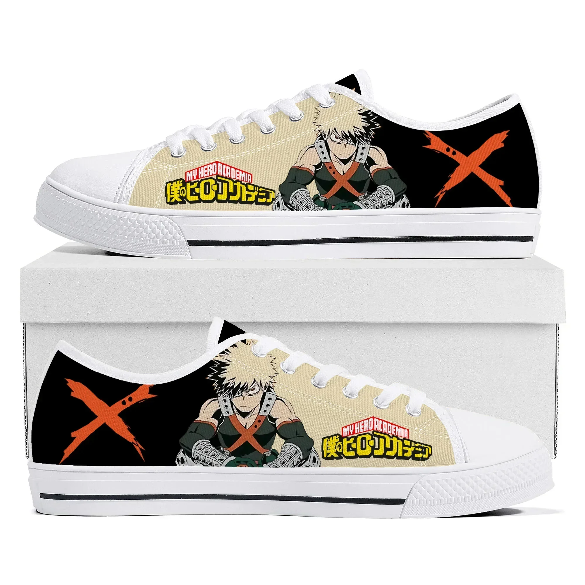 Zapatillas bajas de lona de alta calidad para hombre, mujer y adolescente, con diseño de Katsuki Bakugo de My Hero Academia, calzado personalizado para parejas.